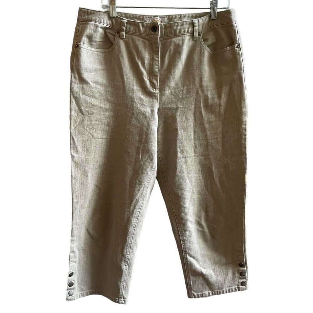 TALBOTS High Rise Mom Jeans Beige Capris Pants Stretch Comfort Women Size 14